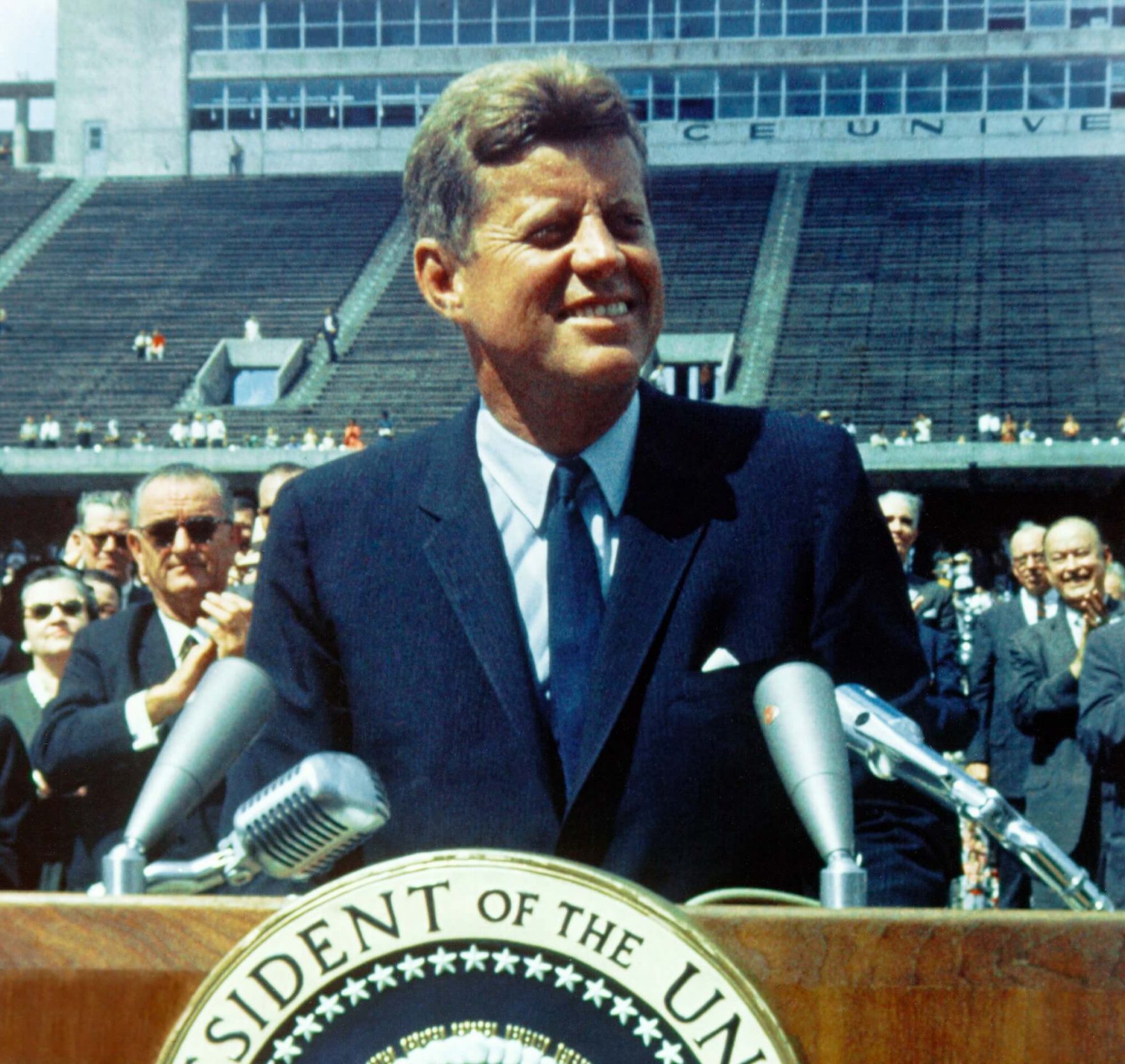 President Kennedy chooses to go to the moon while speaking at Rice University, Houston