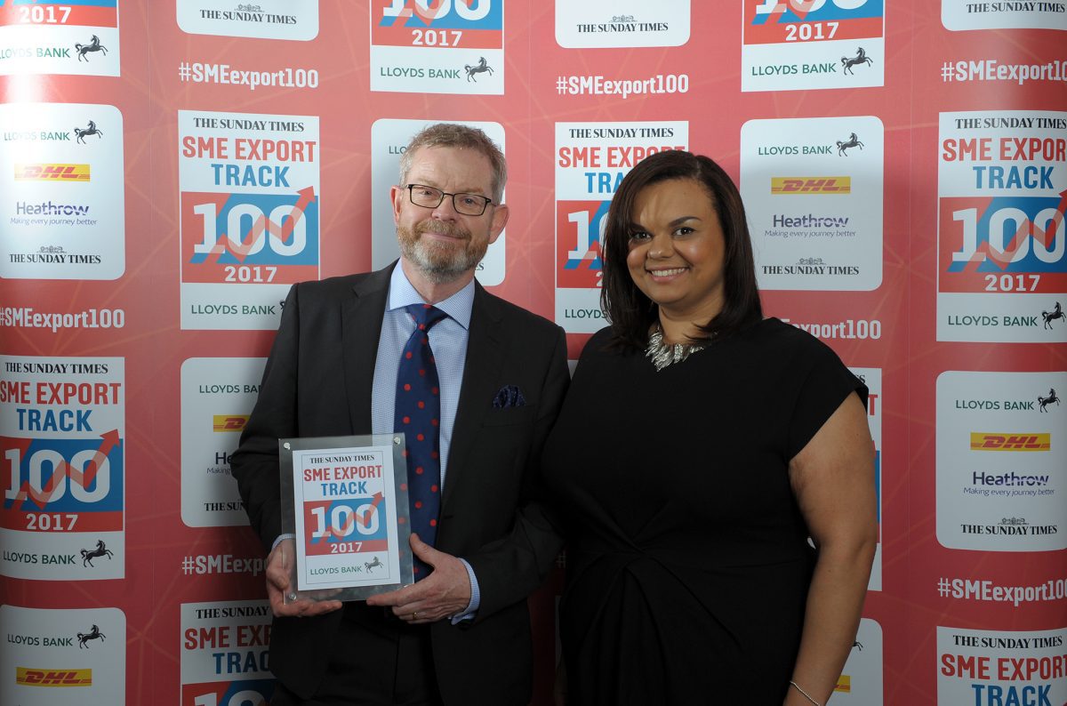 Paul Clewlow with Business Development Director Emily Eaton achieving success at the Fast Track SME Export Track 100 Awards