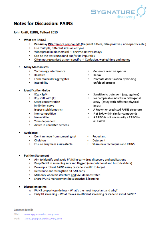 PAINS Handout ELRIG Sept 2015 Notes
