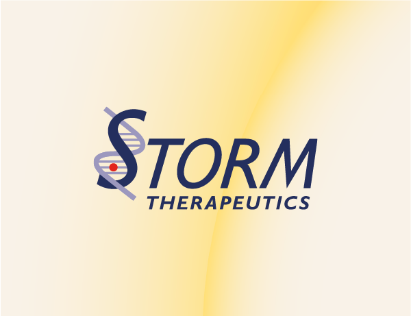 STORM Therapeutics logo featuring a stylized DNA helix and gradient background