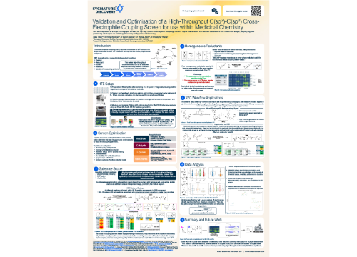 Researcher-developed high-throughput cross-electrophile coupling workflow showing reaction optimisation, substrate scope and medicinal chemistry applications.
