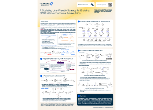 A Scalable Strategy for Peptide Diversification Using N-Betsylated Amino Acids poster from Sygnature Discovery, showcasing scalable amino acid synthesis and peptide modification approaches.